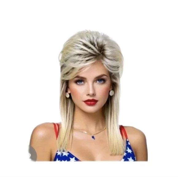 Auguyist Mullet Wig Blonde With Dark Roots Adjustable Cap OSFM Unisex NWT - Picture 1 of 8